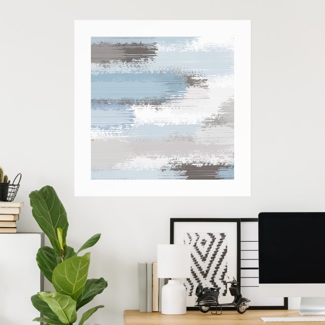 Taupe Slate Blue Abstrakt Brushstrokes Poster (Hemmakontoret)