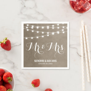 Taupe String Ljus Bröllop Monogram Pappersservett