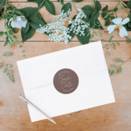 Taupe Stylized Bröllop spara datum Runt Klistermärke