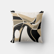 Taupe Tan Black on Off White Swirling Art Motif