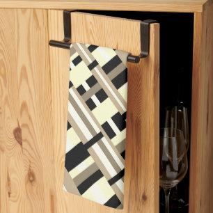 Taupe, Tan, Black, White Diagonal Kökshandduk