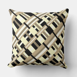 Taupe, Tan, Black, White Diagonal Kudde