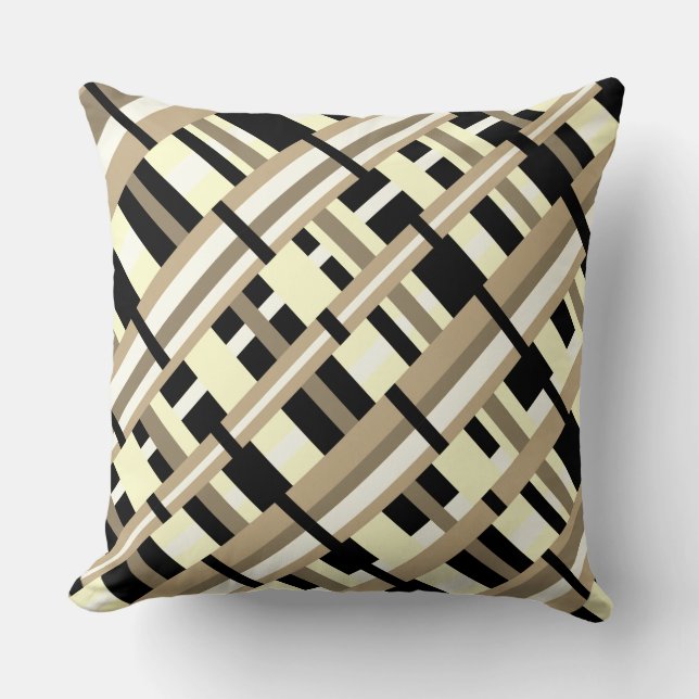 Taupe, Tan, Black, White Diagonal Kudde (Framsida)