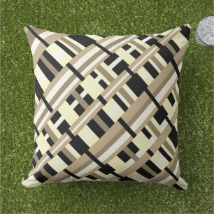 Taupe, Tan, Black, White Diagonal Kudde
