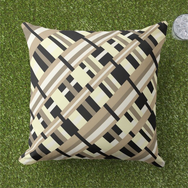 Taupe, Tan, Black, White Diagonal Kudde (Gräs)