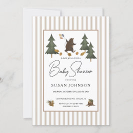 Taupe Tan Brown Woodland Bear Pojke Shower Inbjudningar
