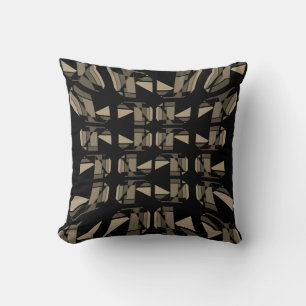 Taupe Tan on Black Concave Geometric Abstrakt Art Kudde