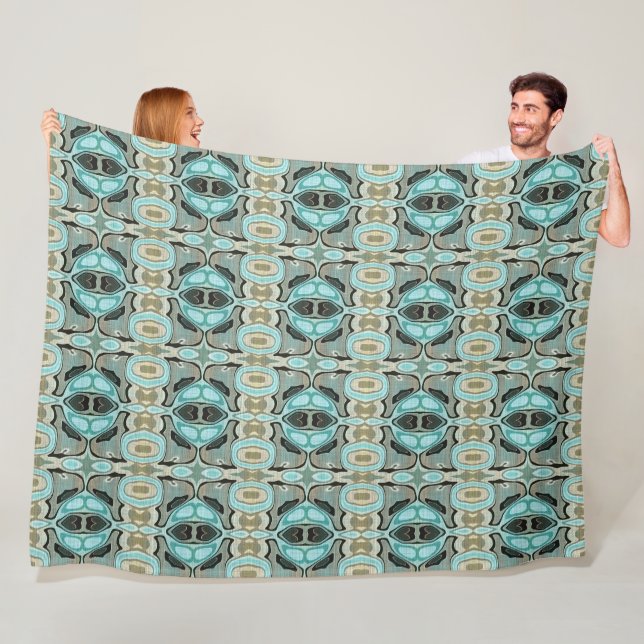 Taupe Teal Aqua Turcos Hip Bohemian Bali Art Fleecefilt (På plats)