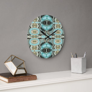 Taupe Teal Aqua Turcos Hip Bohemian Bali Art Stor Klocka