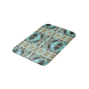Taupe Teal Aqua Turquise Bali Batik Mönster Badrumsmatta