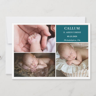 Taupe Teal Baby Photo Collage Announcement Card Inbjudningar