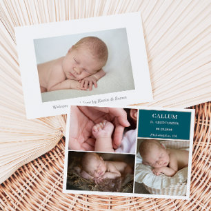 Taupe Teal Bebis Foto Collage Förhandsvisningskort Inbjudningar