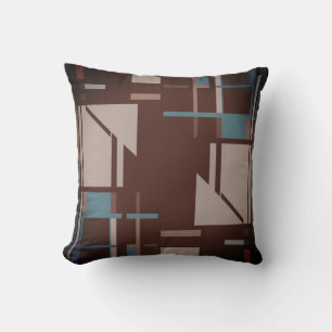 Taupe Teal Blue på Brown Geometric MCM-design Kudde