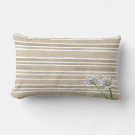 Taupe Uneven Striped Floral Watercolor Daisy Lumbarkudde