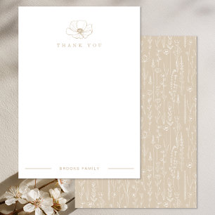 Taupe Vildblomma Bebis Shower Tacksamhetskort Tack Kort