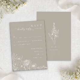 Taupe Vildblomma RSVP-kort Neutralt Bröllopsinlagg Tilläggskort