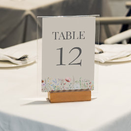 Taupe Vildblomsäng Bröllops Bord Nummer Kort