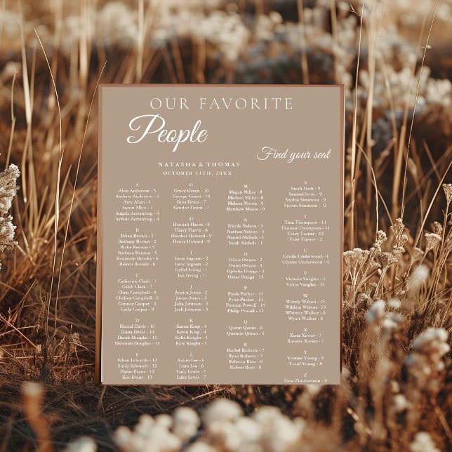 Taupe Wedding Alphabetical Seating Chart Poster (Skapare uppladdad)