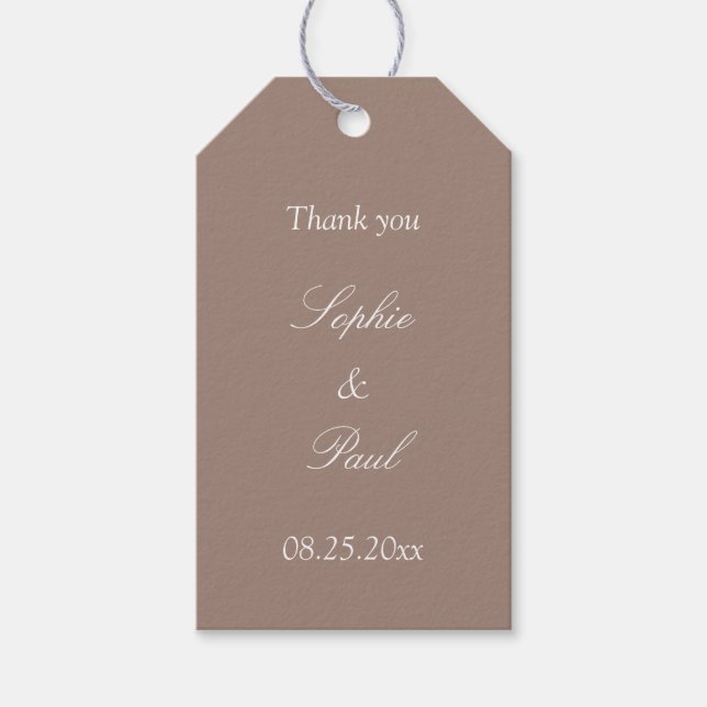 Taupe Wedding Favor Tack Gift-Märkre Presentetikett (Framsidan)