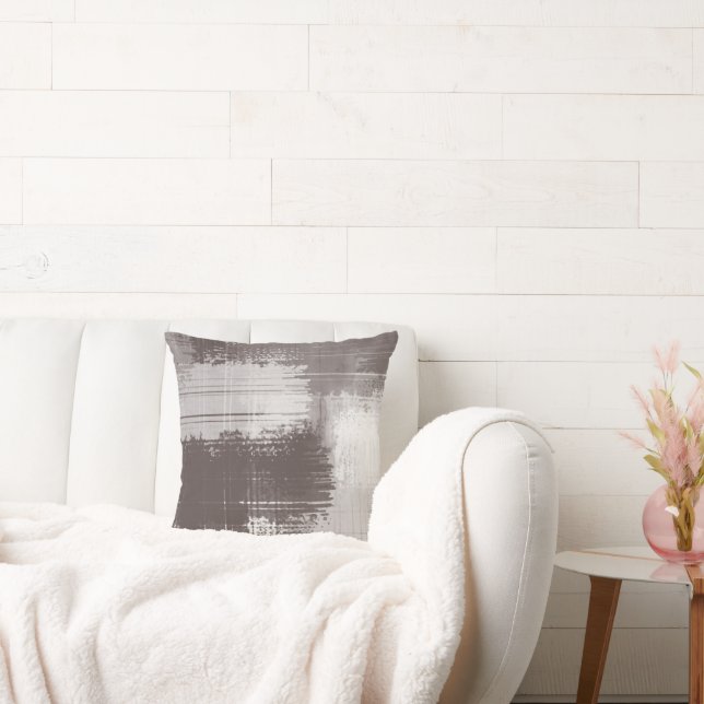 Taupe White Abstrakt Brushstrokes Kudde (Soffa)
