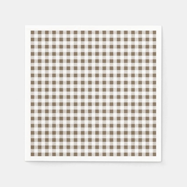 Taupe White Gingham Mönster Pappersservett (Framsidan)