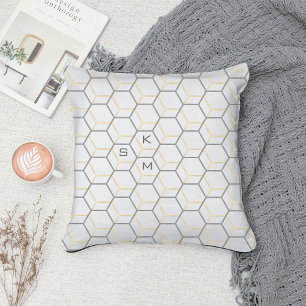 Taupe White Modern Abstrakt Geometric Monogrammed Kudde
