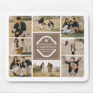 Taupe White Monogram och Year Photo Collage Musmatta