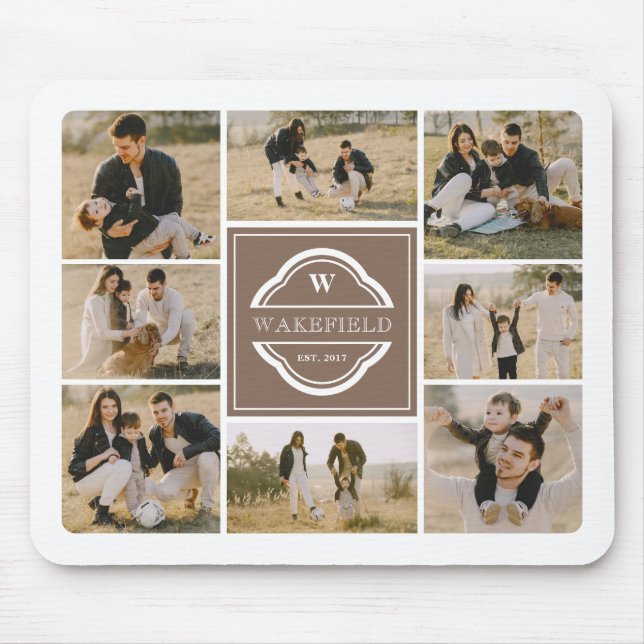 Taupe White Monogram & Year Photo Collage Musmatta (Framsidan)