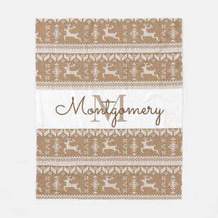 Taupe & White Reindeer Nordic Sweater Mönster Fleecefilt