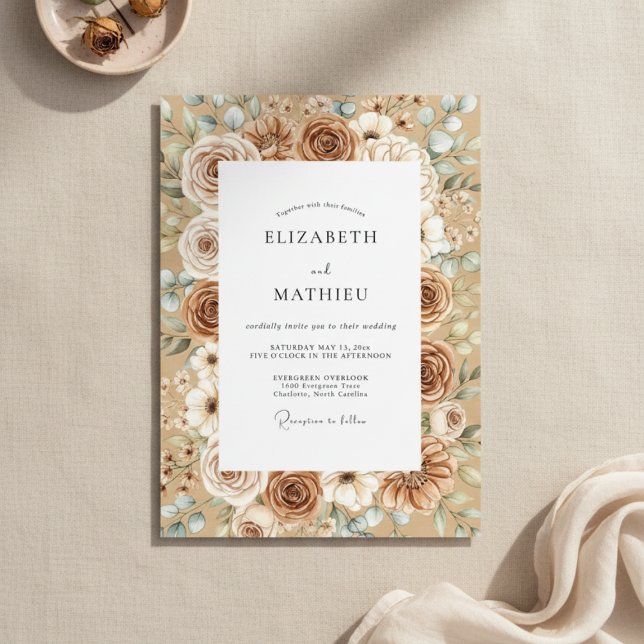 Taupe & White Rustic Bloom Wedding Inbjudningar (Skapare uppladdad)