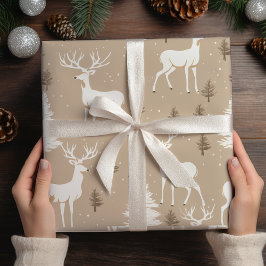 Taupe & White Scandinavian Reindeer Woodland Wrapp Presentpapper