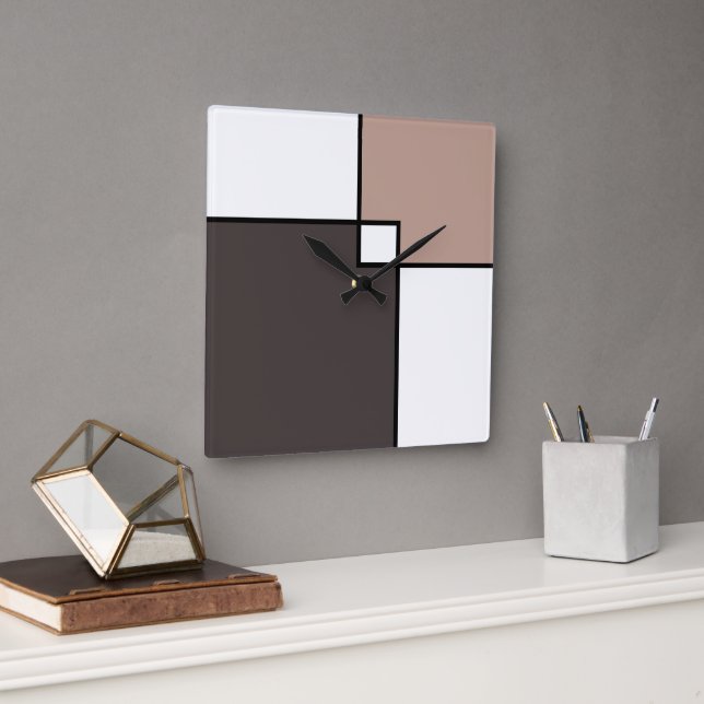 Taupe White Squares Fyrkantig Klocka (Kontor)