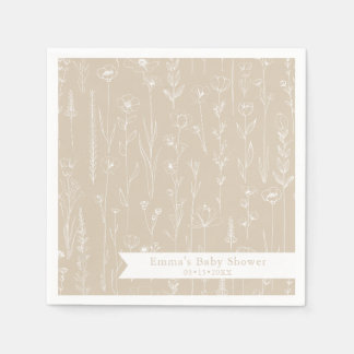 Taupe Wildflower Baby Shower | Floral Pattern Pappersservett
