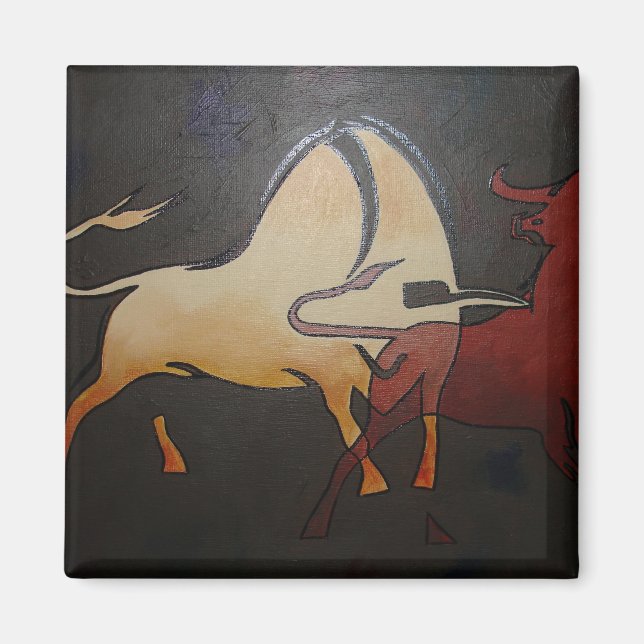 Taurean Bulls Animal Abstrakt Art Magnet (Framsidan)