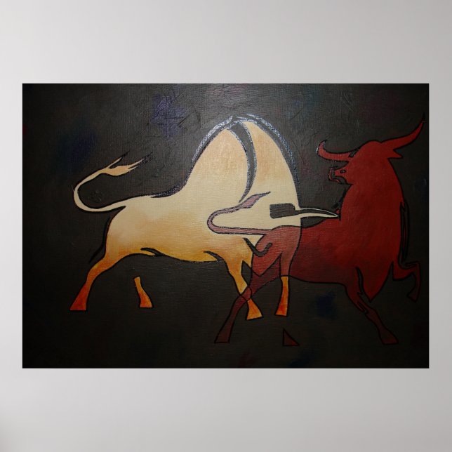 Taurean Bulls Animal Abstrakt Art Poster (Framsidan)