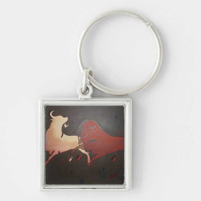 Taurean Bulls Animal Art Fyrkantig Silverfärgad Nyckelring (Framsidan)