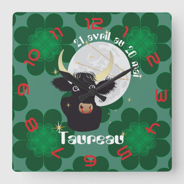 Taureau 21 avril au 20 mai Horloges Fyrkantig Klocka (Framsida)