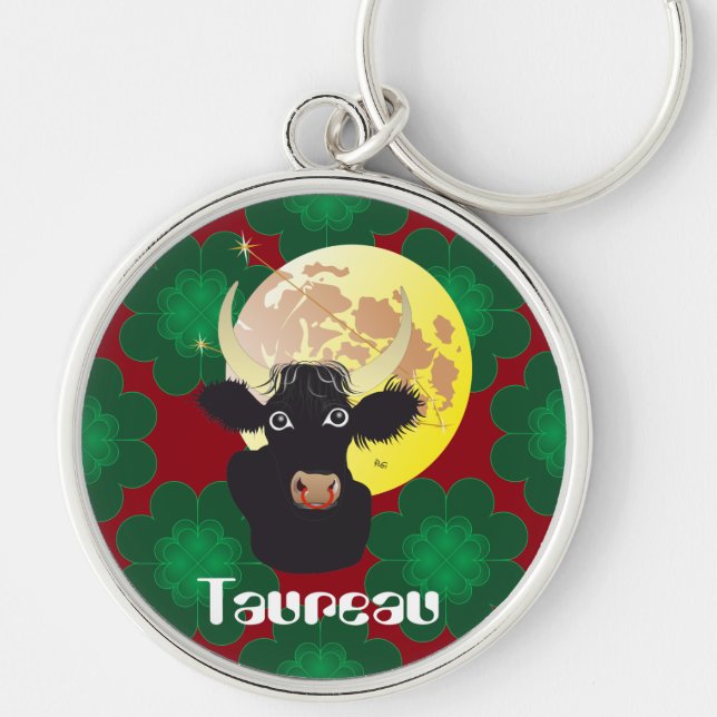 Taureau 21 avril au 20 mai Porte-clés Rund Silverfärgad Nyckelring (Framsidan)