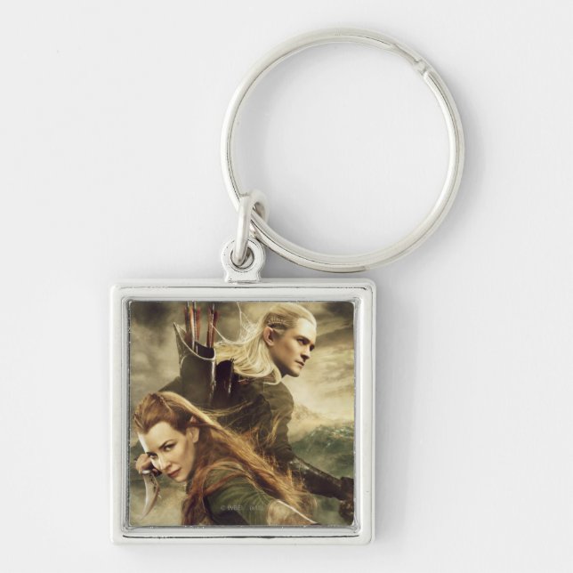 TAURIEL™- och LEGOLAS GREENLEAF™-film Poster 3 Fyrkantig Silverfärgad Nyckelring (Framsidan)