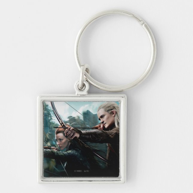 TAURIEL™- och LEGOLAS GREENLEAF™-film Poster Fyrkantig Silverfärgad Nyckelring (Framsidan)