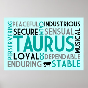 Taurus Astrology Ord Collage Skriv ut Poster