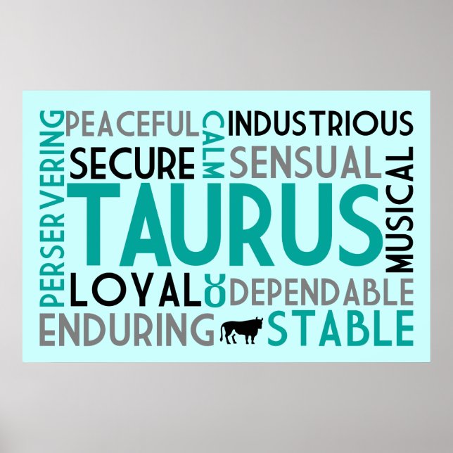 Taurus Astrology Ord Collage Skriv ut Poster (Framsidan)