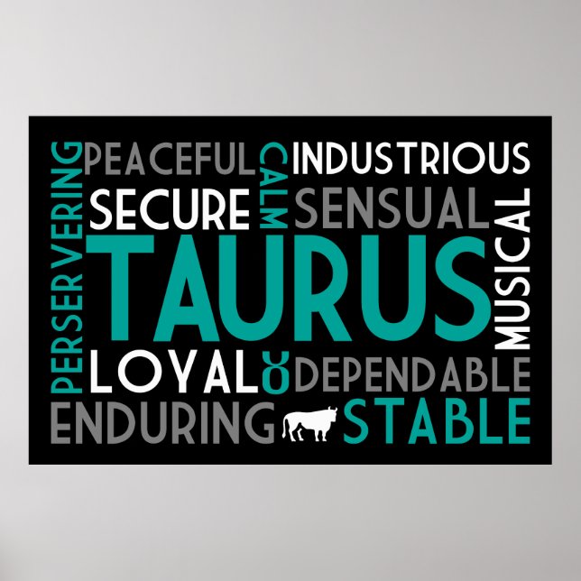 Taurus Astrology Ord Collage Skriv ut Poster (Framsidan)