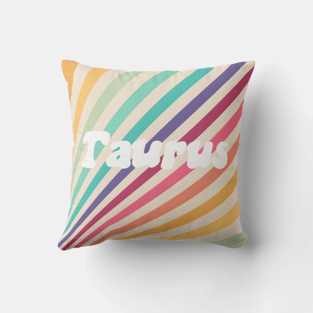 Taurus Astrology Zodiac Retro Rainbow Round Pillow Kudde (Baksida)