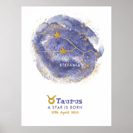 Taurus Baby Namn Zodiac Starry Nursery Poster