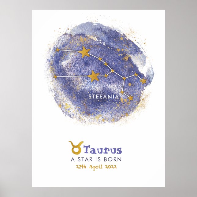Taurus Baby Namn Zodiac Starry Nursery Poster (Framsidan)