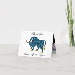 Taurus Blue Impressionist Painting Stil med Guld Tack Kort