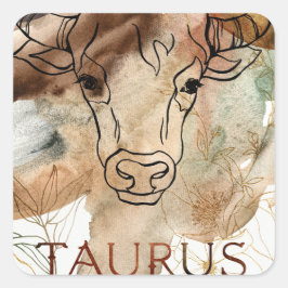 Taurus bull brown gold flowers planets astrology  fyrkantigt klistermärke