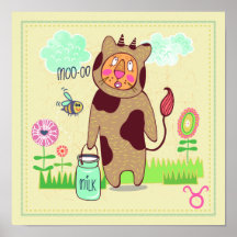 Taurus Bull Cat Zodiac Nursery Skriv ut