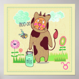 Taurus Bull Cat Zodiac Nursery Skriv ut Poster